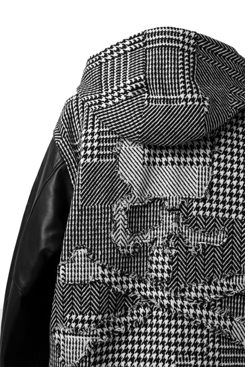 mastermind WORLD HOODED VARSITY JACKET / CASHMERE + LAMB LEATHER + PRIMALOFT (BLACK PLAID)