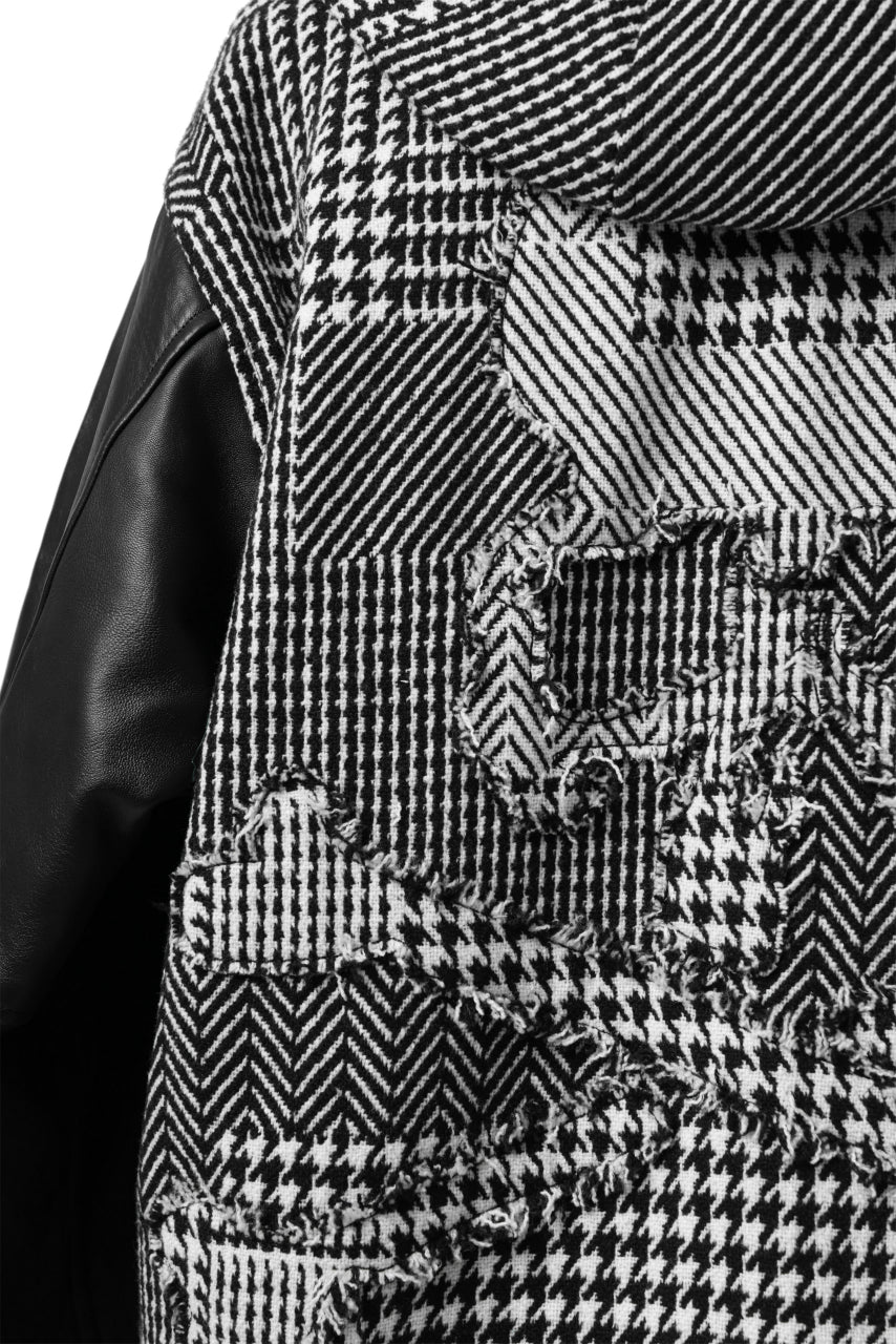 mastermind WORLD HOODED VARSITY JACKET / CASHMERE + LAMB LEATHER + PRIMALOFT (BLACK PLAID)