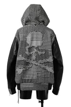 Load image into Gallery viewer, mastermind WORLD HOODED VARSITY JACKET / CASHMERE + LAMB LEATHER + PRIMALOFT (BLACK PLAID)