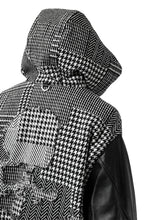 Load image into Gallery viewer, mastermind WORLD HOODED VARSITY JACKET / CASHMERE + LAMB LEATHER + PRIMALOFT (BLACK PLAID)