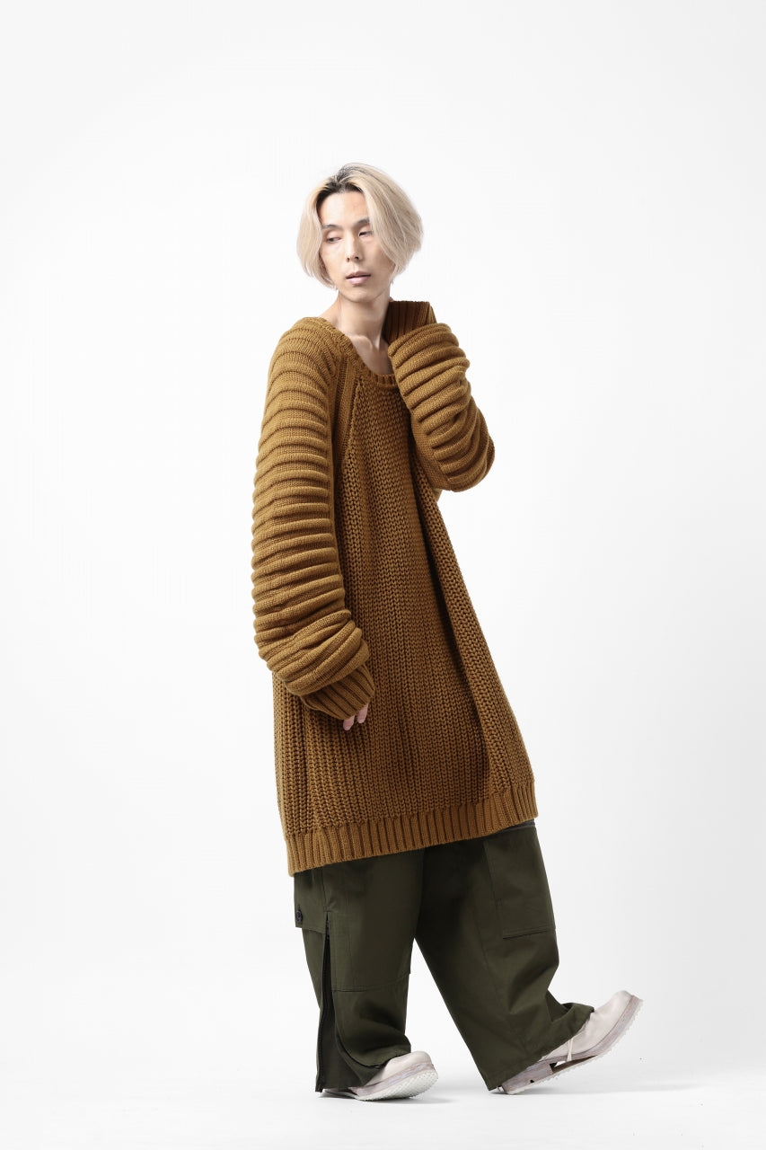 画像をギャラリービューアに読み込む, A.F ARTEFACT LOWGAUGE CABLE KNIT PULLOVER LADDER-SLEEVE (MUSTARD)