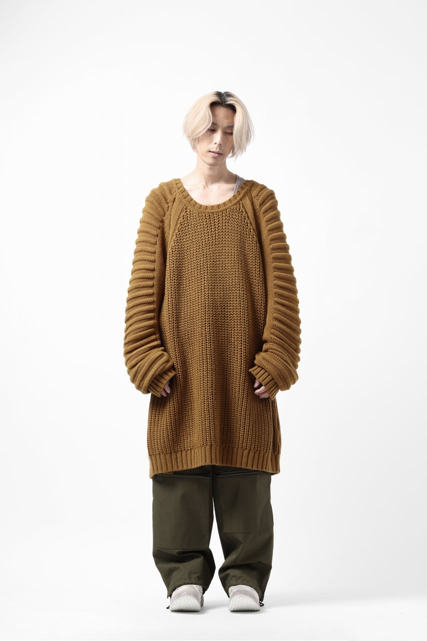 A.F ARTEFACT LOWGAUGE CABLE KNIT PULLOVER LADDER-SLEEVE (MUSTARD)