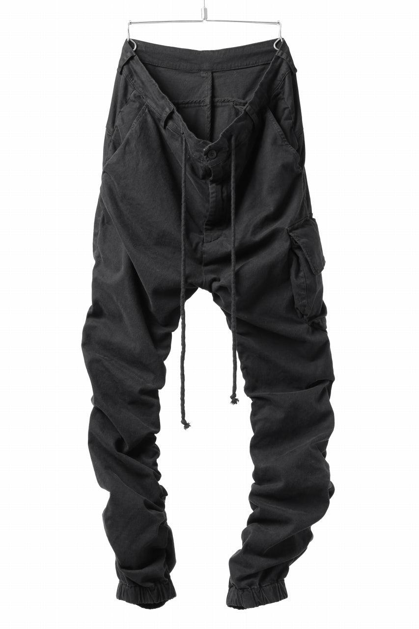 daub DYEING EASY CARGO GATHER PANTS / STRETCH TWILL COTTON (BLACK)