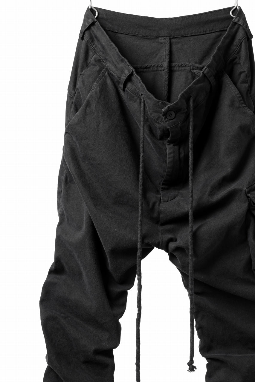 daub DYEING EASY CARGO GATHER PANTS / STRETCH TWILL COTTON (BLACK)