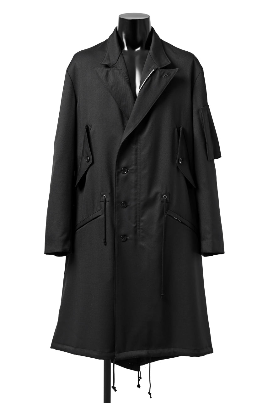 Y's BANG ON! No.188 GABARDINE PEAKED LAPEL MILITARY COAT (BLACK)の 