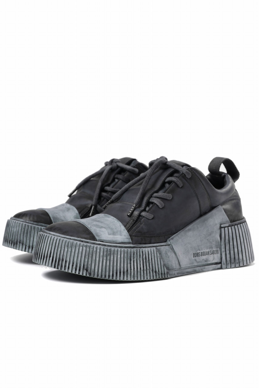 BORIS BIDJAN SABERI COW LEATHER LOW CUT SNEAKER / OBJECT DYED & HAND TREATED "BAMBA2.1" (BLACK)