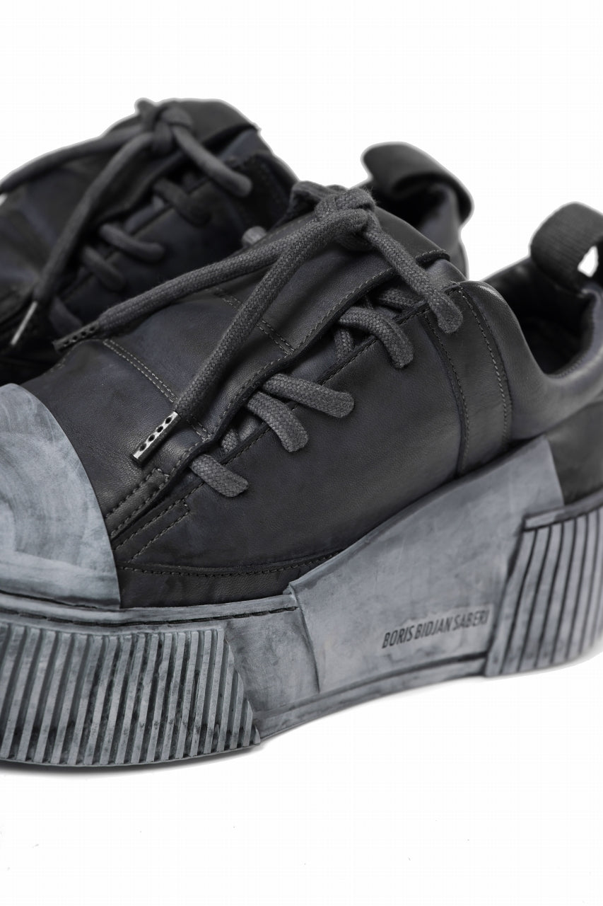 BORIS BIDJAN SABERI COW LEATHER LOW CUT SNEAKER / OBJECT DYED & HAND TREATED "BAMBA2.1" (BLACK)