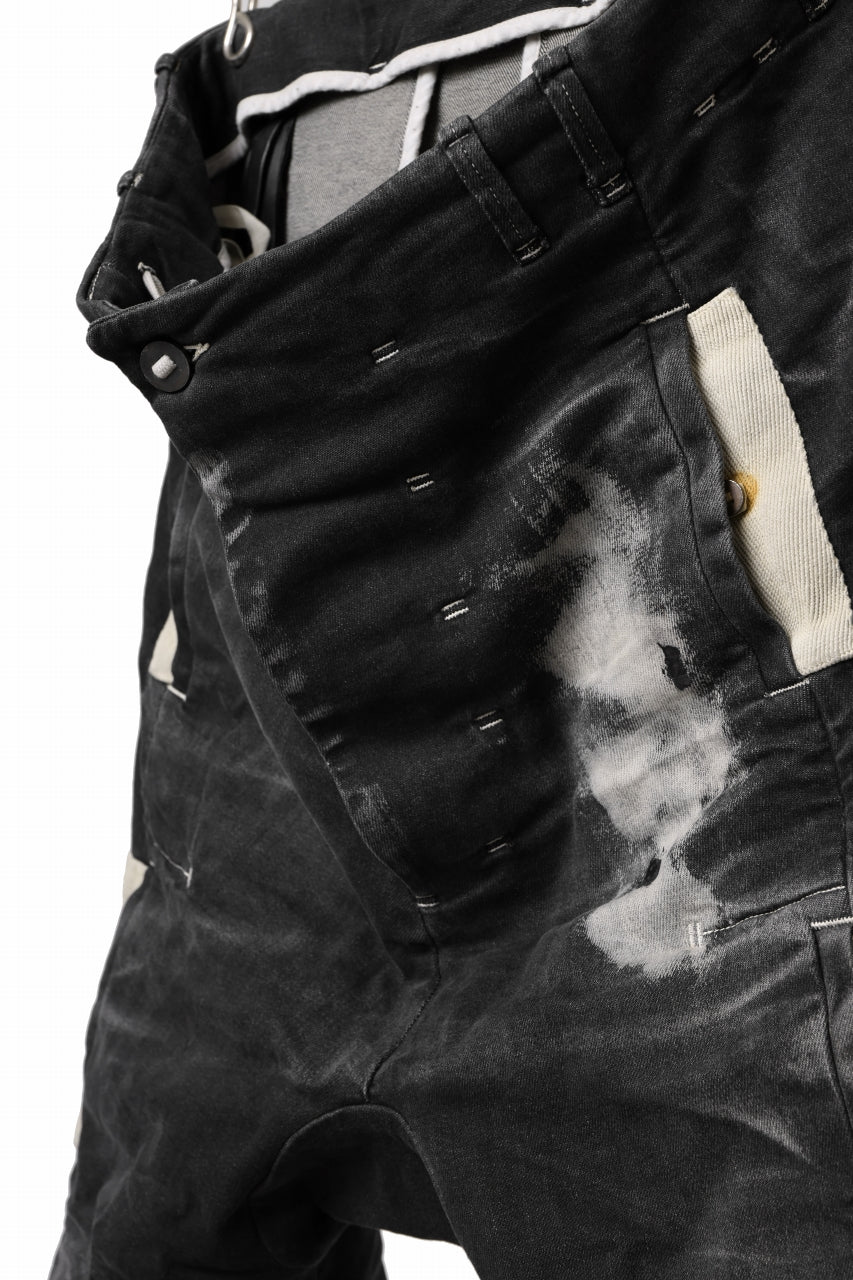 BORIS BIDJAN SABERI DROP CROTCH PANTS / STONE WASHED & USED EFFECT & BODY MOLDED "P24-F1603K" (BLACK DENIM)