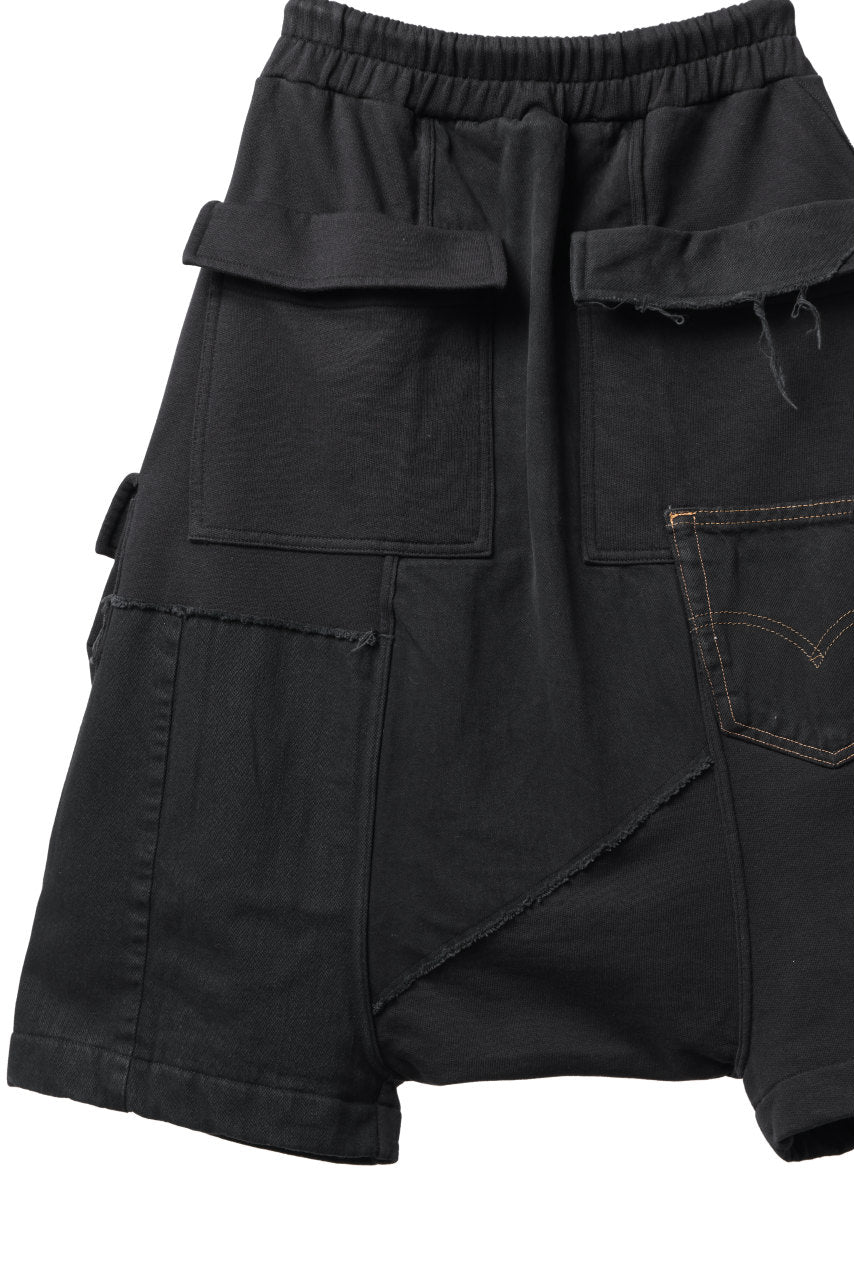 MASSIMO SABBADIN SARROUEL CARGO SHORTS wt. VINTAGE DENIM APP. (full black)