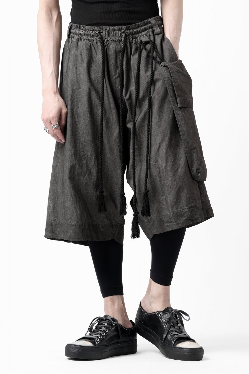 _vital drop crotch shorts with hanging pocket / (DEEP SUMI DYED