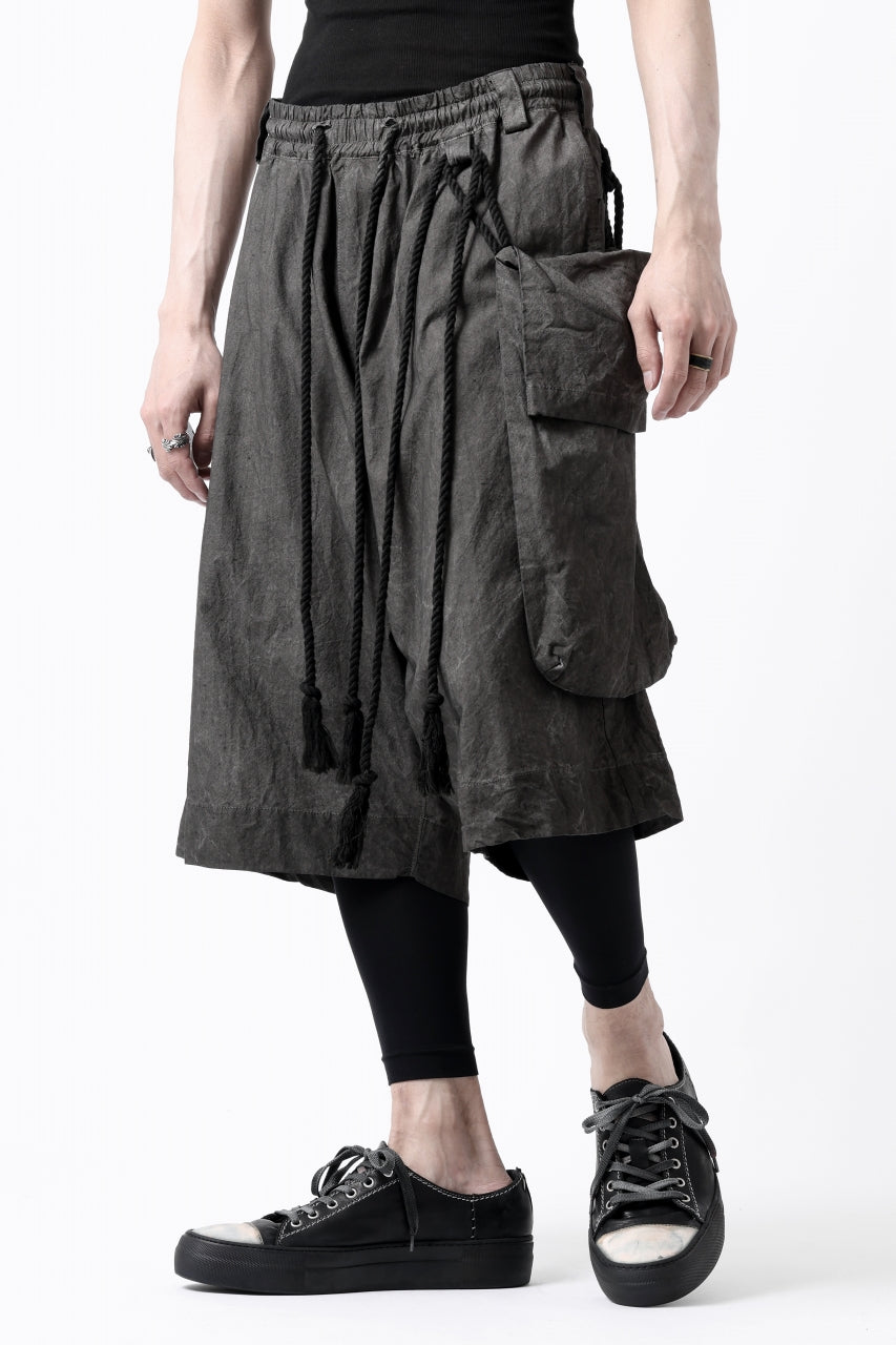 _vital drop crotch shorts with hanging pocket / (DEEP SUMI DYED