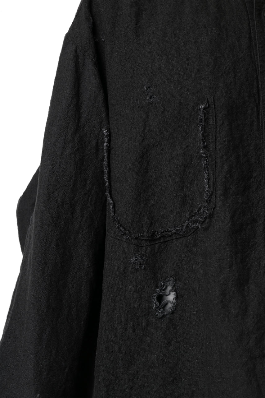 A.F ARTEFACT DAMEGE WORK SHIRT / CRASHED LINEN (BLACK)