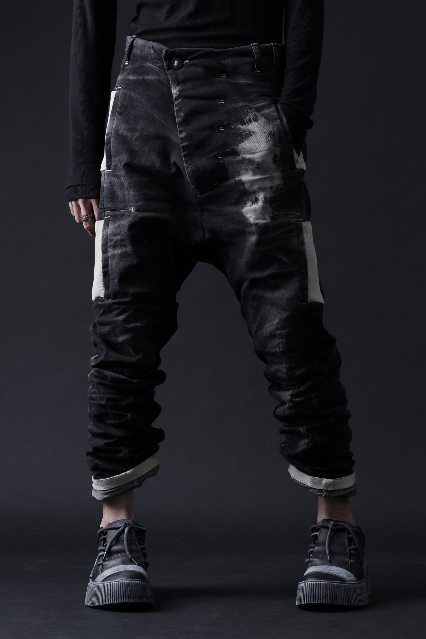 BORIS BIDJAN SABERI DROP CROTCH PANTS / STONE WASHED & USED EFFECT & BODY MOLDED "P24-F1603K" (BLACK DENIM)