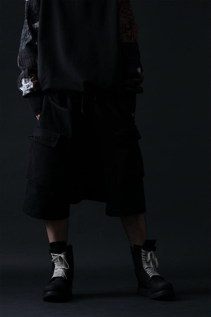 MASSIMO SABBADIN LOW CLOTCH SWEAT SHORTS wt. VINTAGE DENIM APP. (full black)