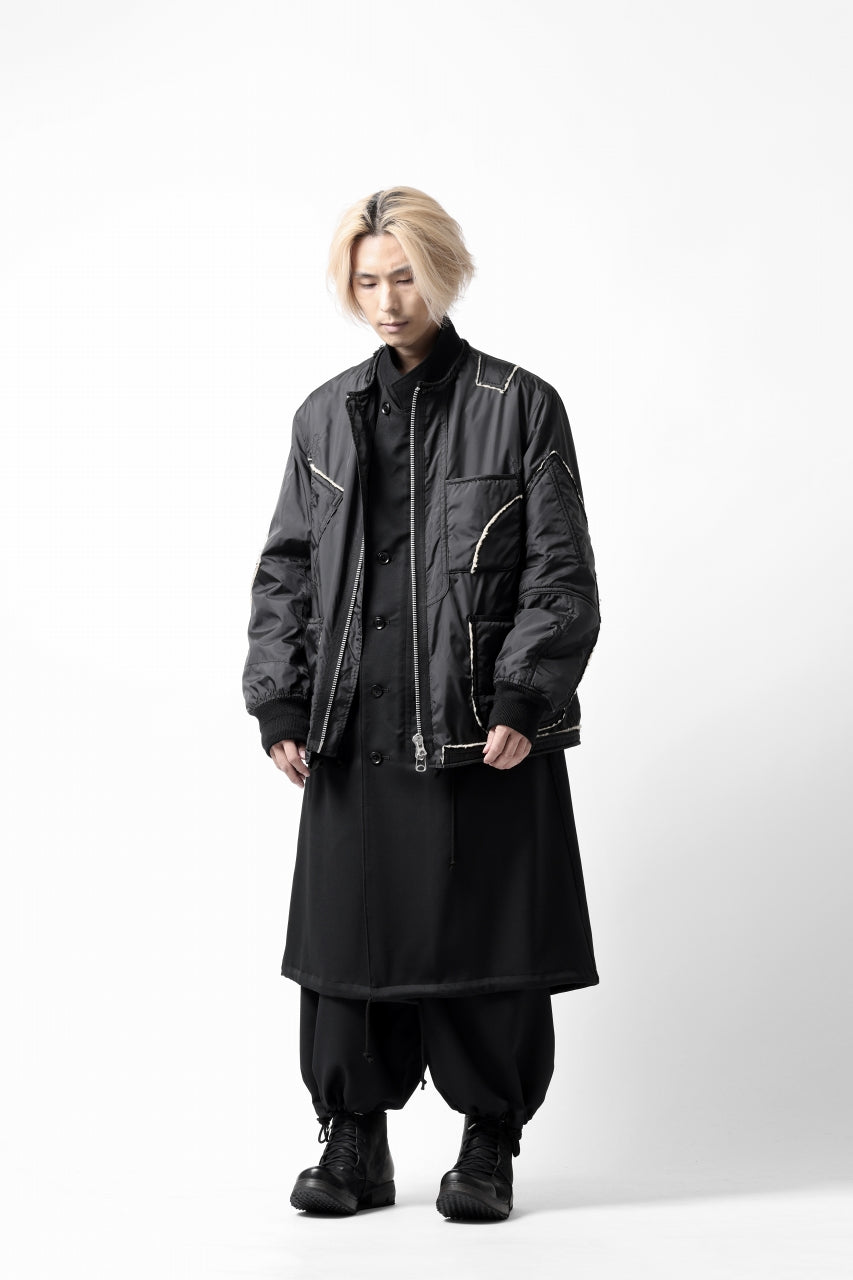 Y's BANG ON! No.173 POLYESTER TAFFETA + WOOL PILE PATCHED BLOUSON (BLACK)