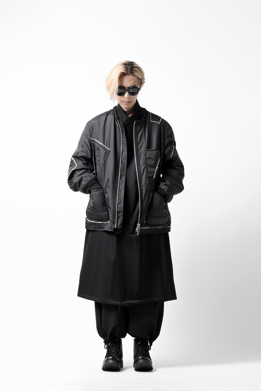 Y's BANG ON! No.173 POLYESTER TAFFETA + WOOL PILE PATCHED BLOUSON (BLACK)
