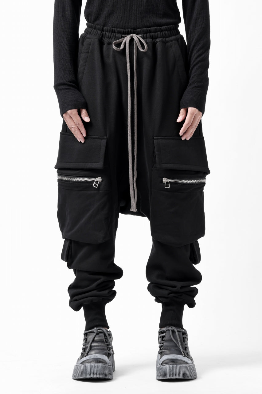 A.F ARTEFACT ZIPPER SARROUEL CARGO PANTS / COTTON SWEAT (BLACK)