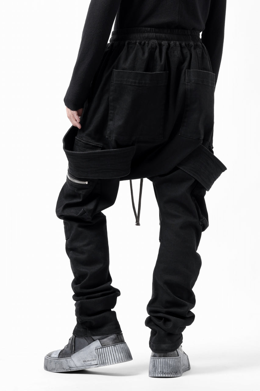 A.F ARTEFACT FLAP-DETAIL SLIM CARGO PANTS / HI-STRETCH DENIM (BLACK)