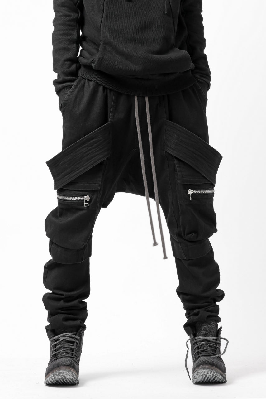 A.F ARTEFACT FLAP-DETAIL SLIM CARGO PANTS / HI-STRETCH DENIM (BLACK)