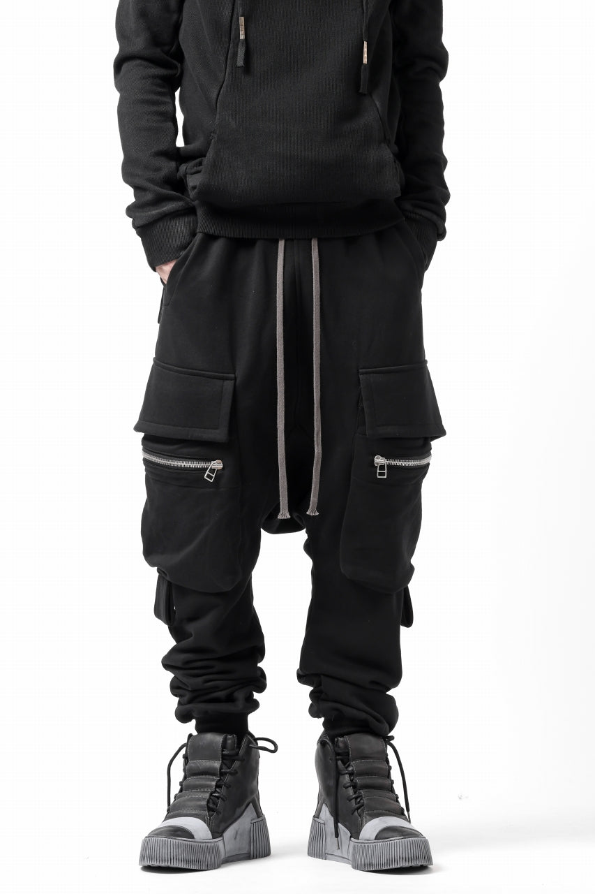 A.F ARTEFACT ZIPPER SARROUEL CARGO PANTS / COTTON SWEAT (BLACK)