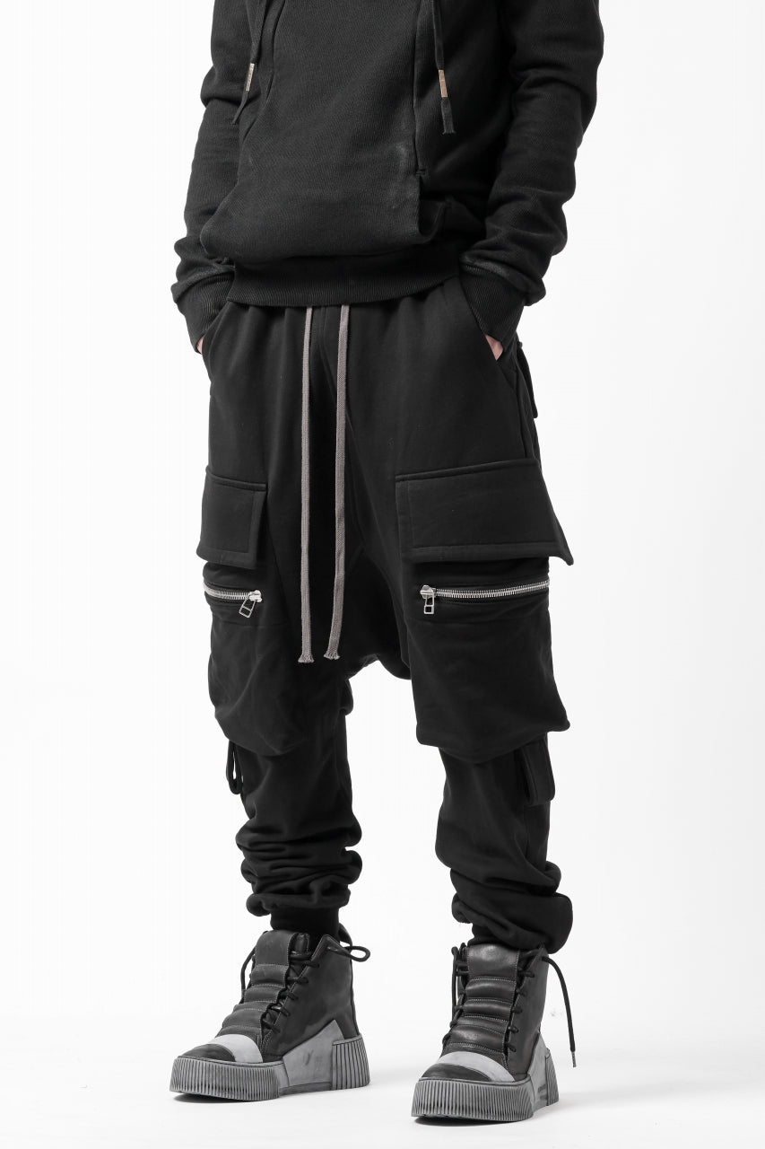 A.F ARTEFACT ZIPPER SARROUEL CARGO PANTS / COTTON SWEAT (BLACK)