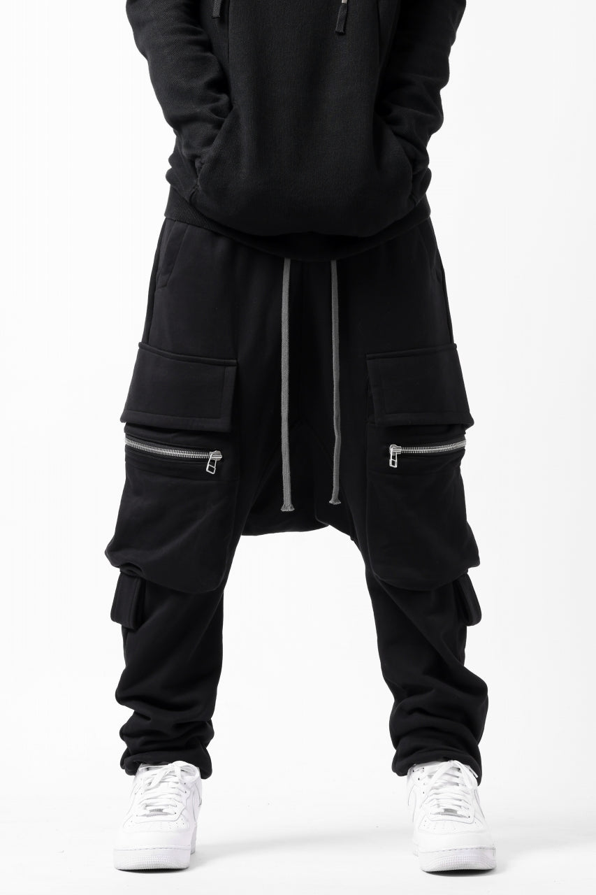 画像をギャラリービューアに読み込む, A.F ARTEFACT ZIPPER SARROUEL CARGO PANTS / COTTON SWEAT (BLACK)