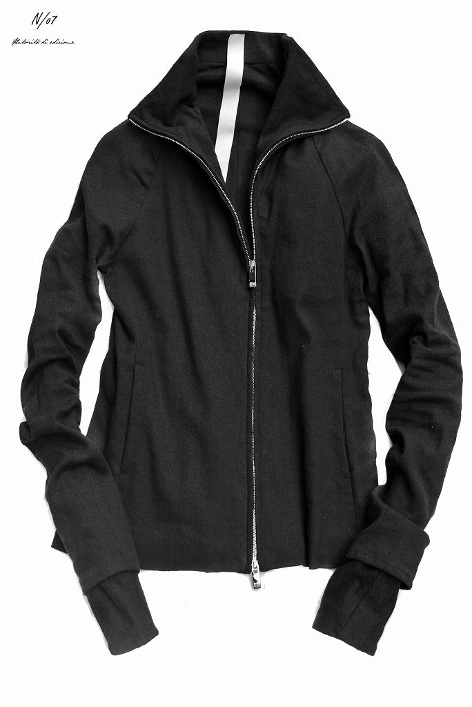 N/07 bias neck jacket extra stretch silk linen fabric (BLACK)