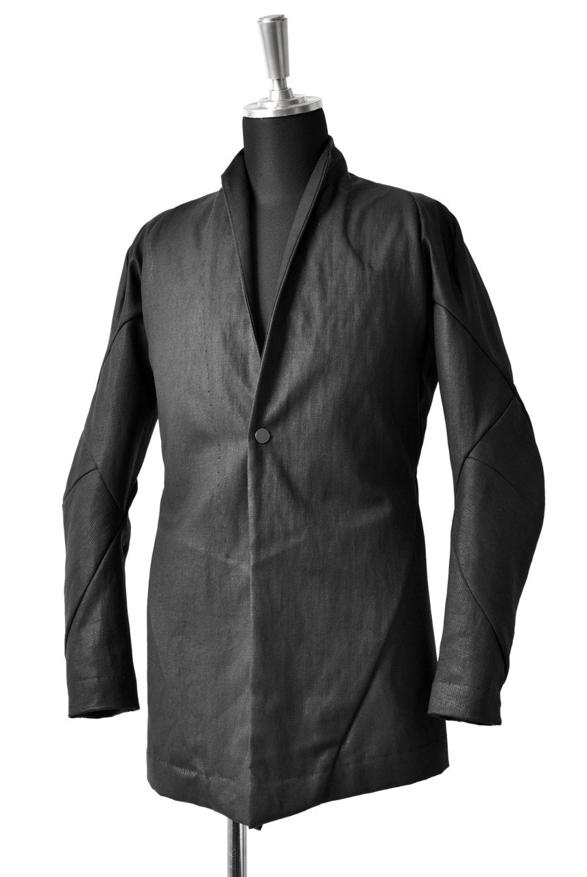 画像をギャラリービューアに読み込む, LEON EMANUEL BLANCK FORCED SHORT BLAZER JACKET with LAPEL / PLAIN STITCH / RESINATED CL-TWILL (BLACK)