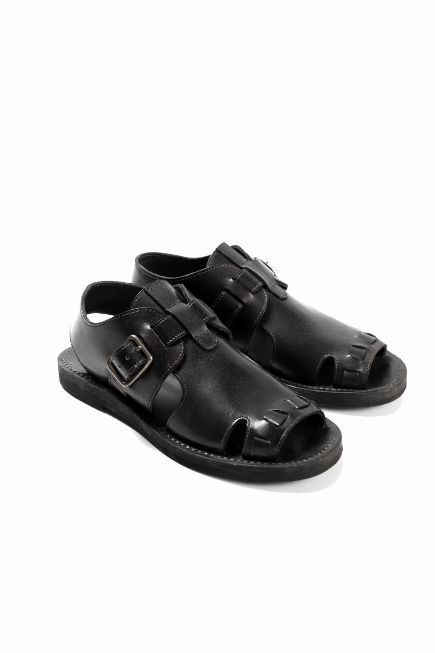 sus-sous sandal shoes / italy oiled cow leather *hand dyed (BLACK BROWN)