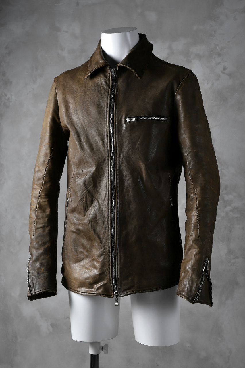 incarnation HORSE LEATHER COLLARED ZIP JACKET / OVERLOCKED (BROWN)