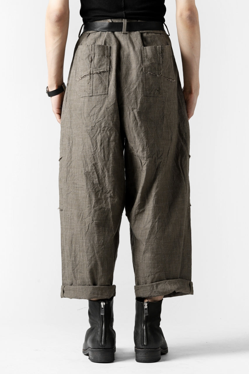 YUTA MATSUOKA cross switch cropped pants / spec dyed canvas (khaki)