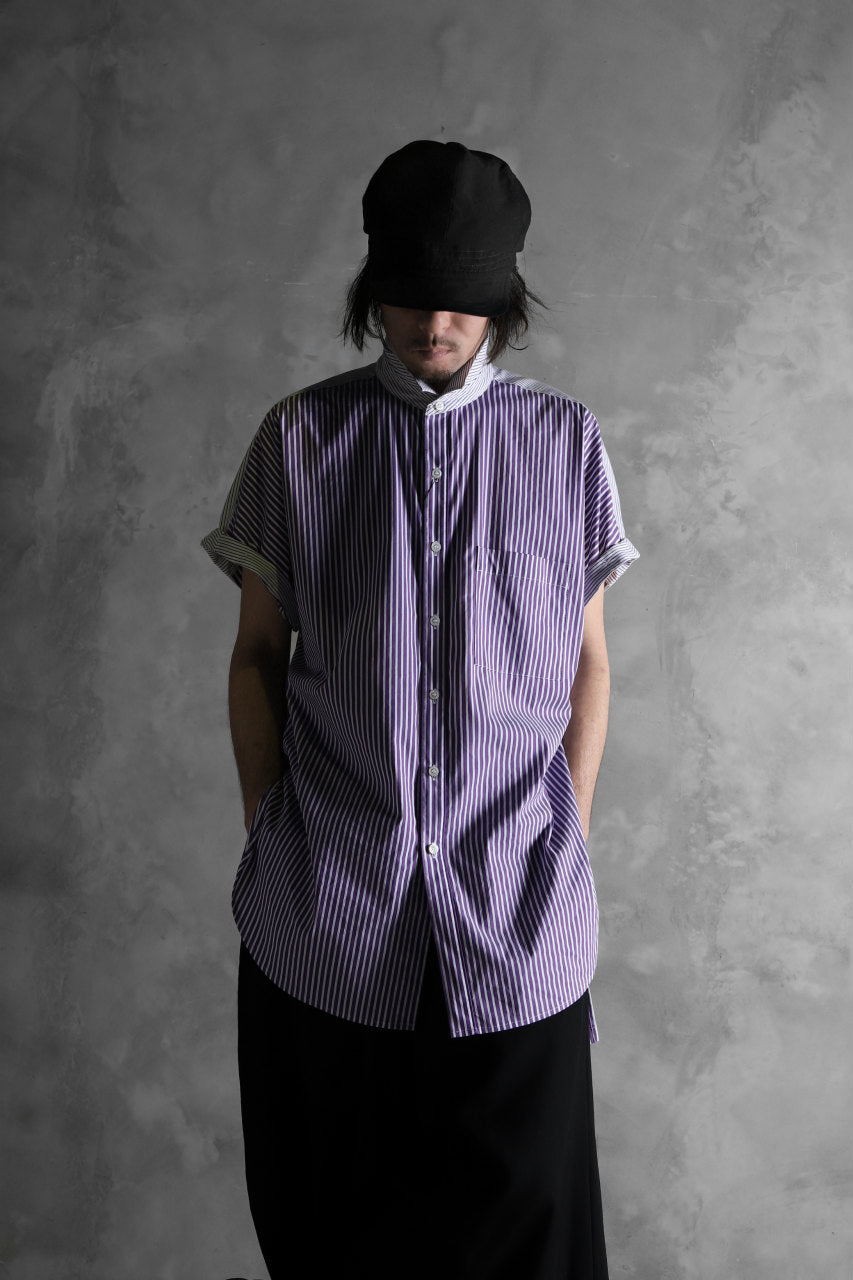 画像をギャラリービューアに読み込む, KAZUYUKI KUMAGAI Paneled Shirt Detachable-Detail / Stretch Stripe (S.PURPLE)