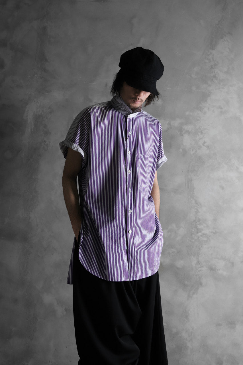 KAZUYUKI KUMAGAI Paneled Shirt Detachable-Detail / Stretch Stripe (S.PURPLE)