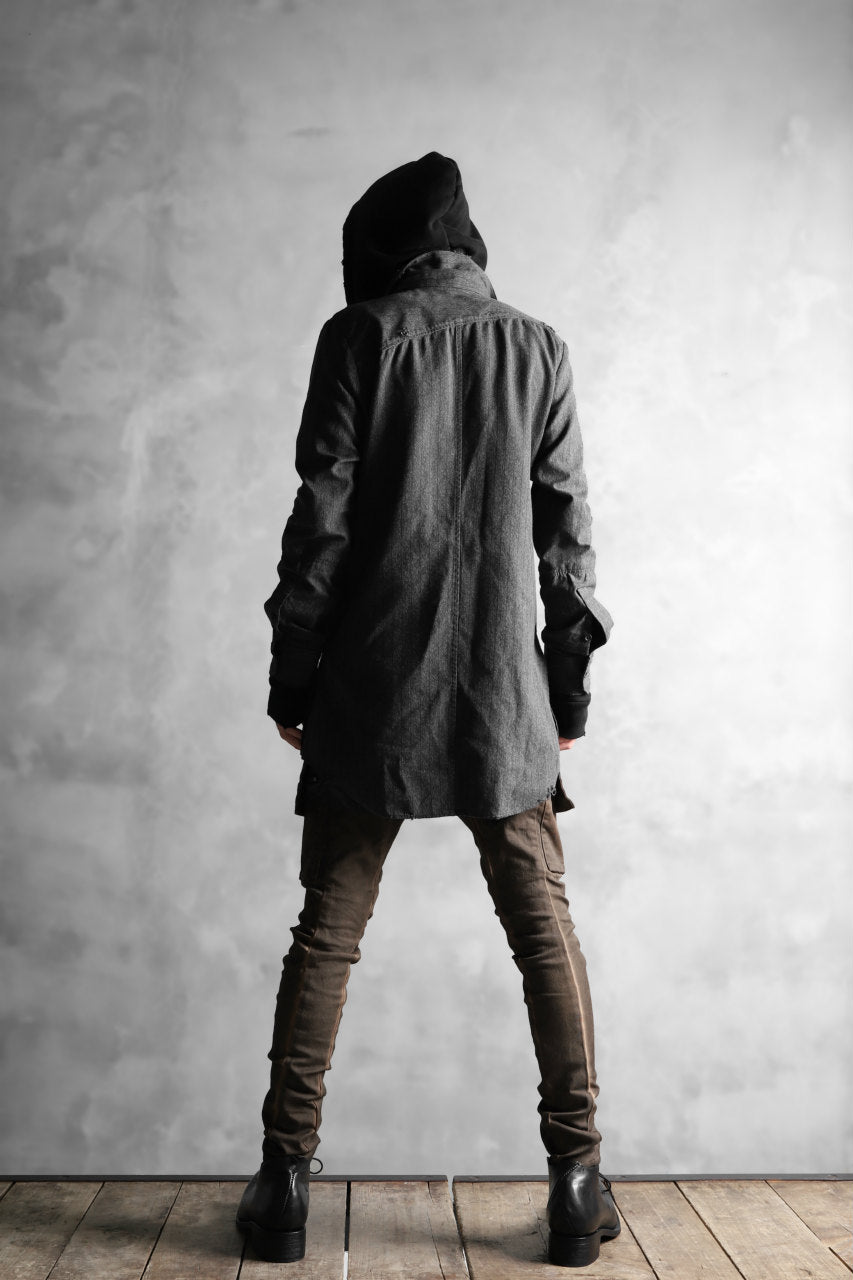 N/07 exclusive Combined Shirt-Jacket [ Stripe Denim×Fleecy Cotton ] (BLACK STRIPE x BLACK)