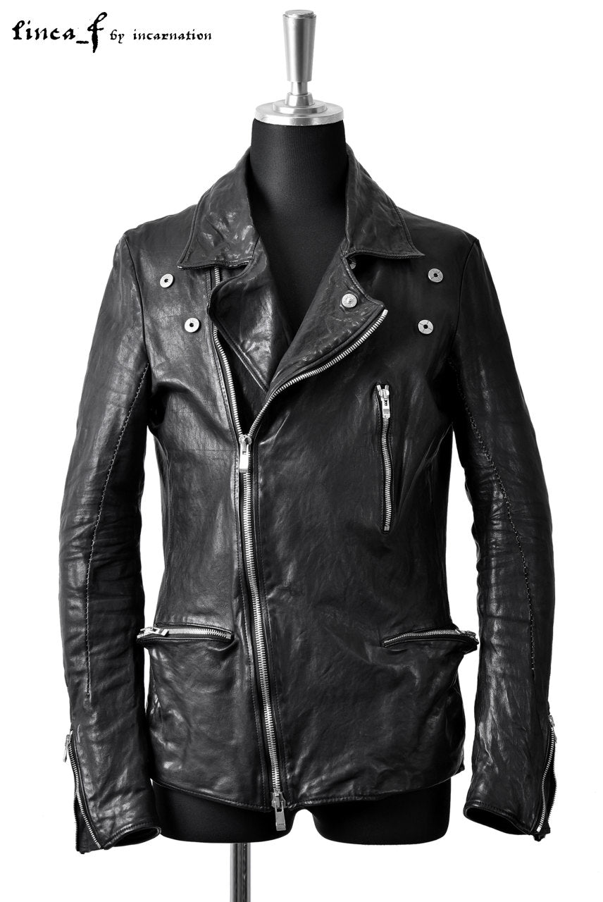 LINEA_F by incarnation DOUBLE BREAST MOTO JACKET / CALF LEATHER "OVERLOCK STITCH"