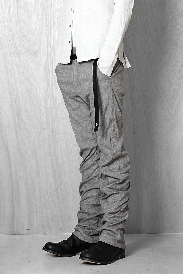 N/07 anatomy 3dimention pants extra stretch silk linen fabric (ASPHALT)