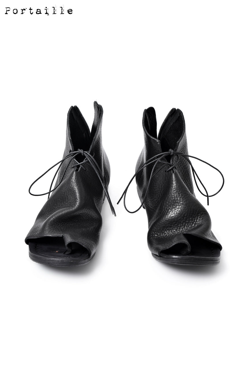 Portaille exclusive Back Zip Boot-Sandal / Hard Waxy Steer (BLACK 