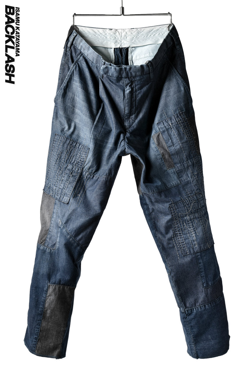 ISAMU KATAYAMA BACKLASH BORO TAPERED PANTS (INDIGO)