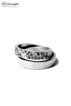 Load image into Gallery viewer, Holzpuppe Double banded Silver ring texture-1