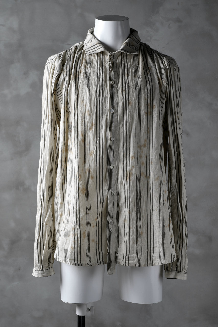 Aleksandr Manamis High Collar Stripe Shirt / Tea Stain Dyed