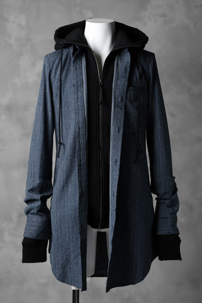 N/07 exclusive Combined Shirt-Jacket [ Stripe Denim×Fleecy Cotton ] (INDIGO STRIPE x BLACK)