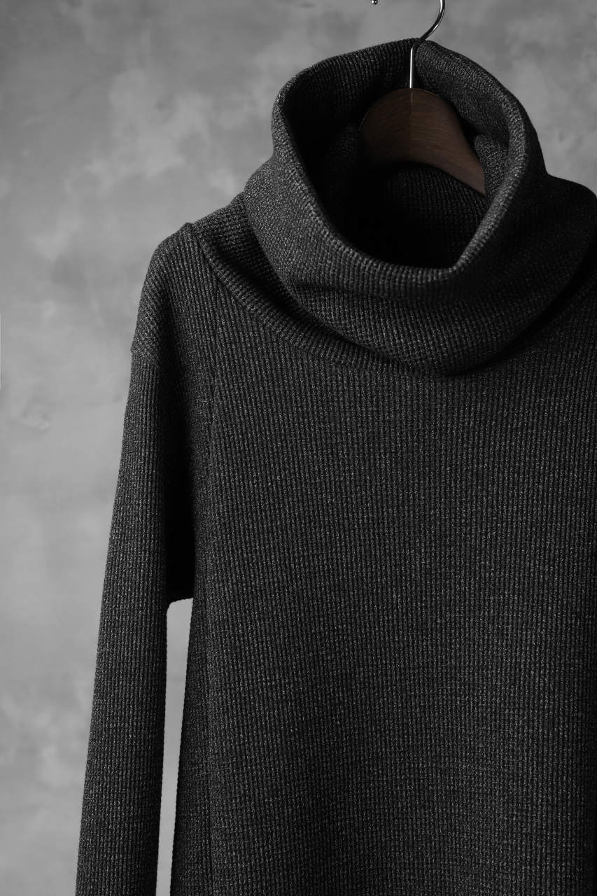 画像をギャラリービューアに読み込む, A.F ARTEFACT exclusive DUSTY WAFFLE DRAPED HIGH NECK TOPS (MELANGE BLACK)