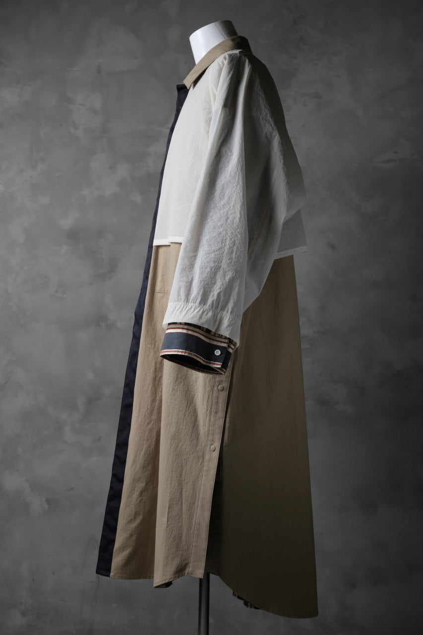 KAZUYUKI KUMAGAI Bal Collar Coat Layer-Detail / Cray Paper Cloth+Stripe (X.BEIGE)