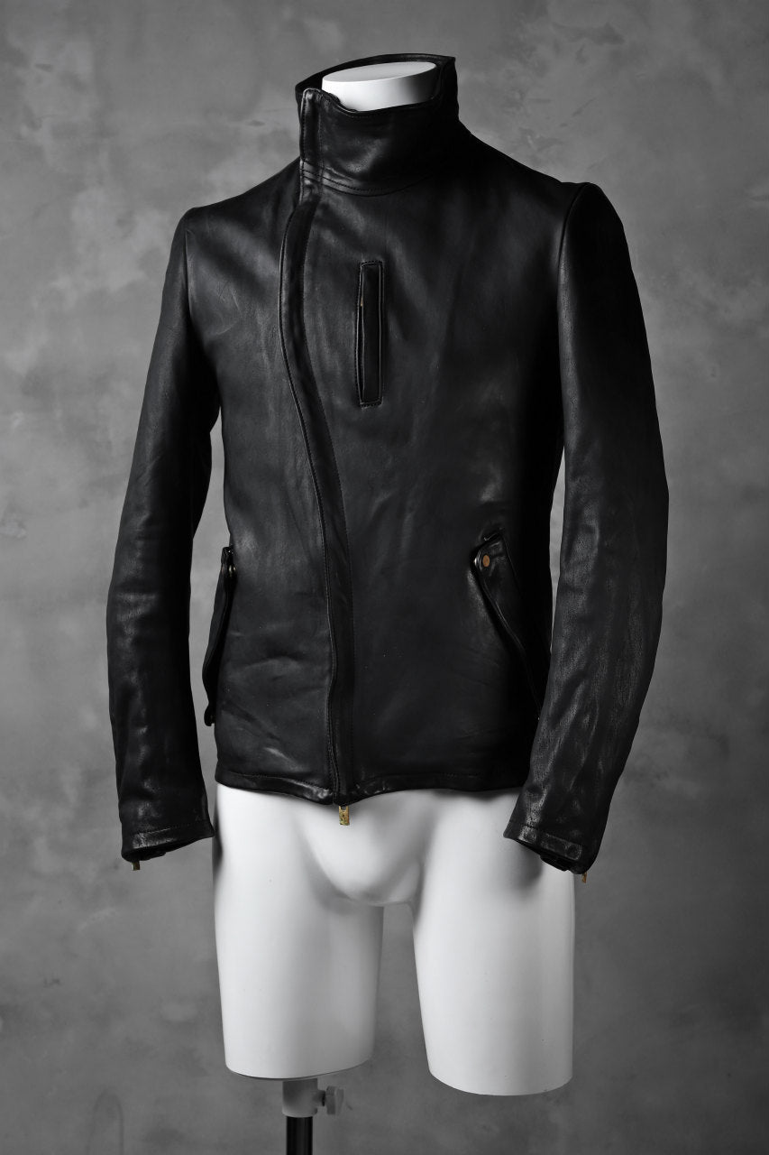 ierib exclusive high neck curved zip jacket / oiled horse soften (BLACK)