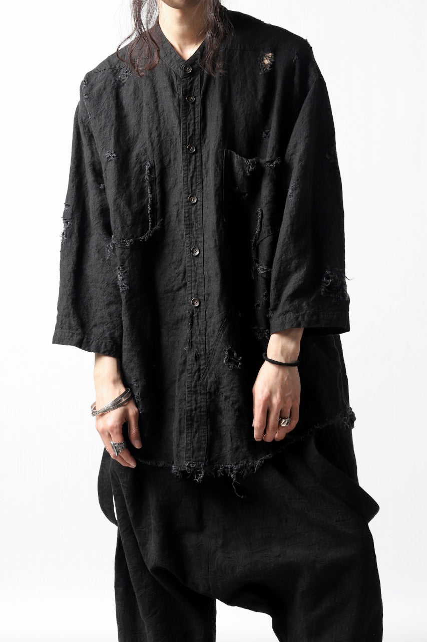 A.F ARTEFACT DAMEGE WORK SHIRT / CRASHED LINEN (BLACK)