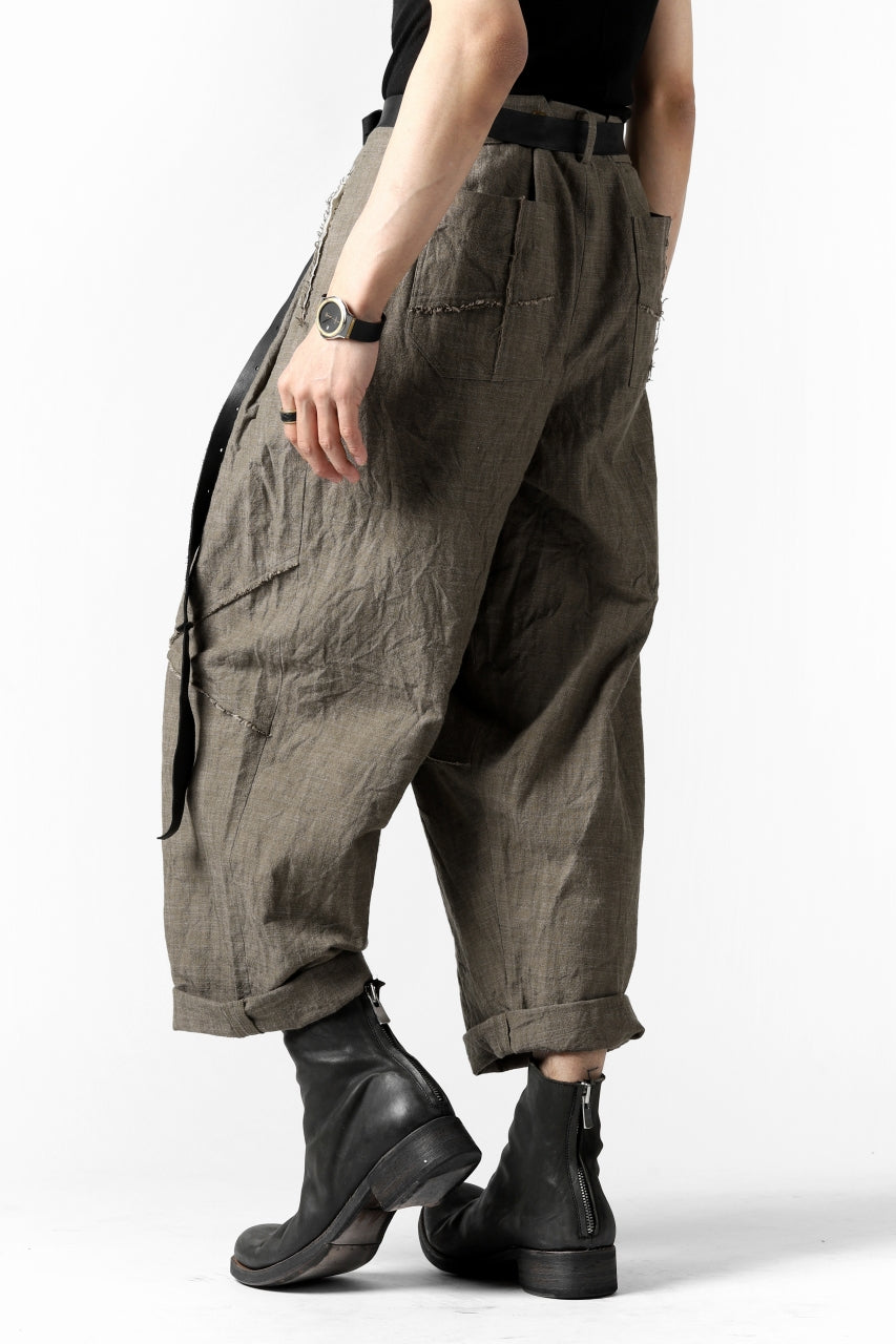 YUTA MATSUOKA cross switch cropped pants / spec dyed canvas (khaki)