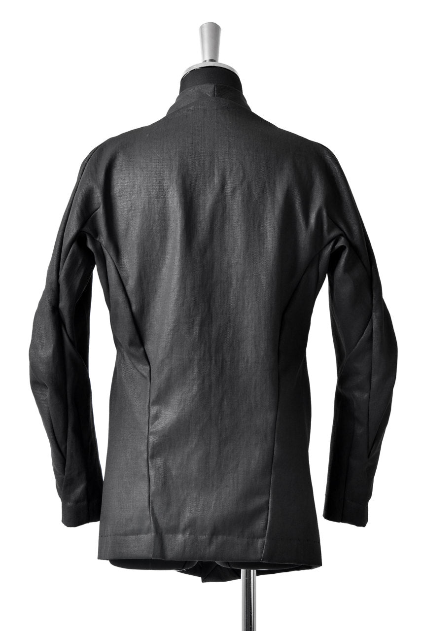 画像をギャラリービューアに読み込む, LEON EMANUEL BLANCK FORCED SHORT BLAZER JACKET with LAPEL / PLAIN STITCH / RESINATED CL-TWILL (BLACK)