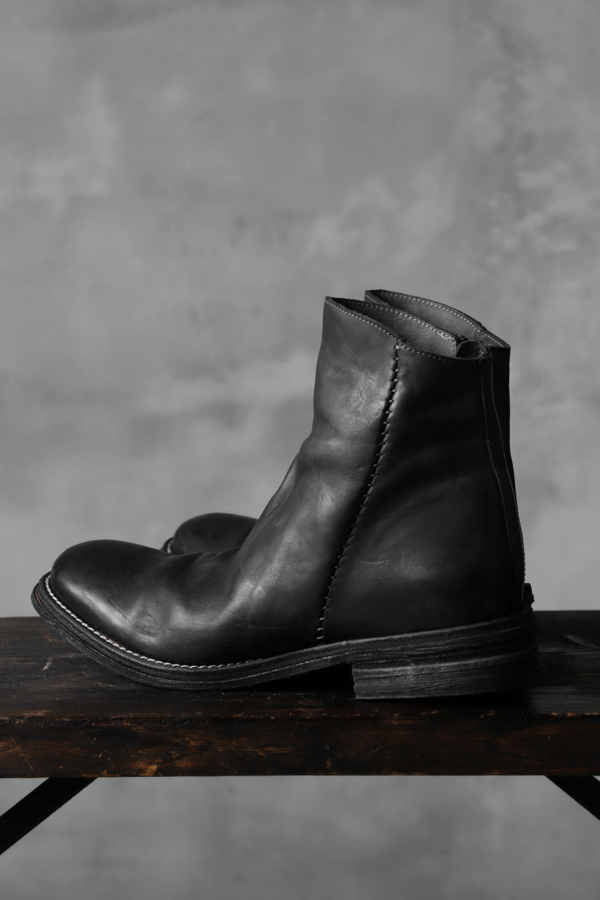 incarnation exclusive HORSE LEATHER SIDE ZIP SHORT BOOTS / COMPOSITE DYED (BLACK)