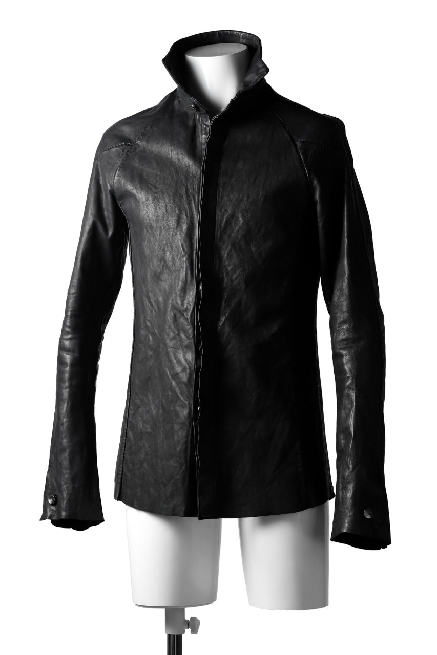 incarnation exclusive KANGAROO LEATHER FRY FRONT BTN SHIRT / OVER LOCKED (BLACK)