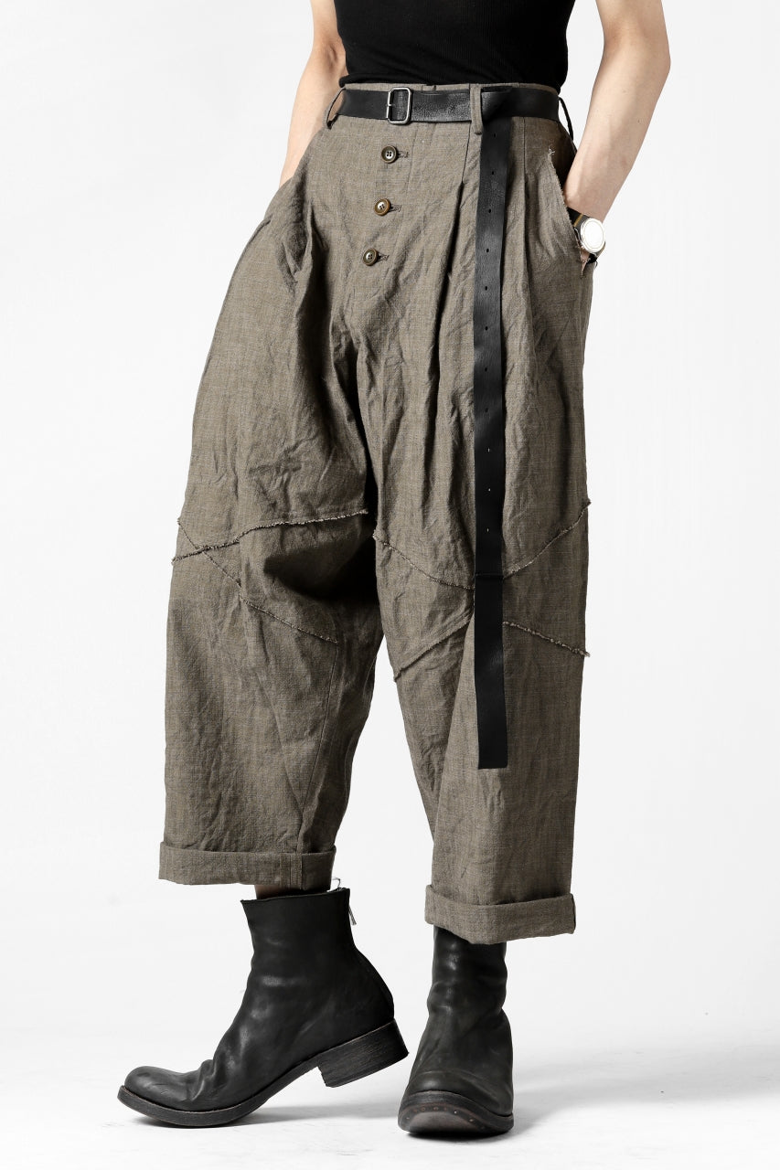 YUTA MATSUOKA cross switch cropped pants / spec dyed canvas (khaki)